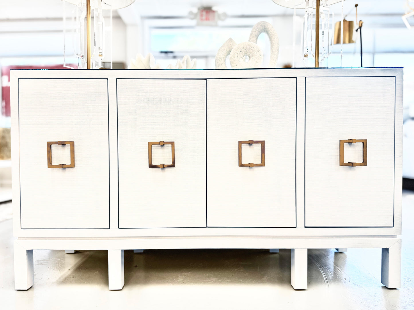 Worlds Away Effie Cabinet - White Textured Linen