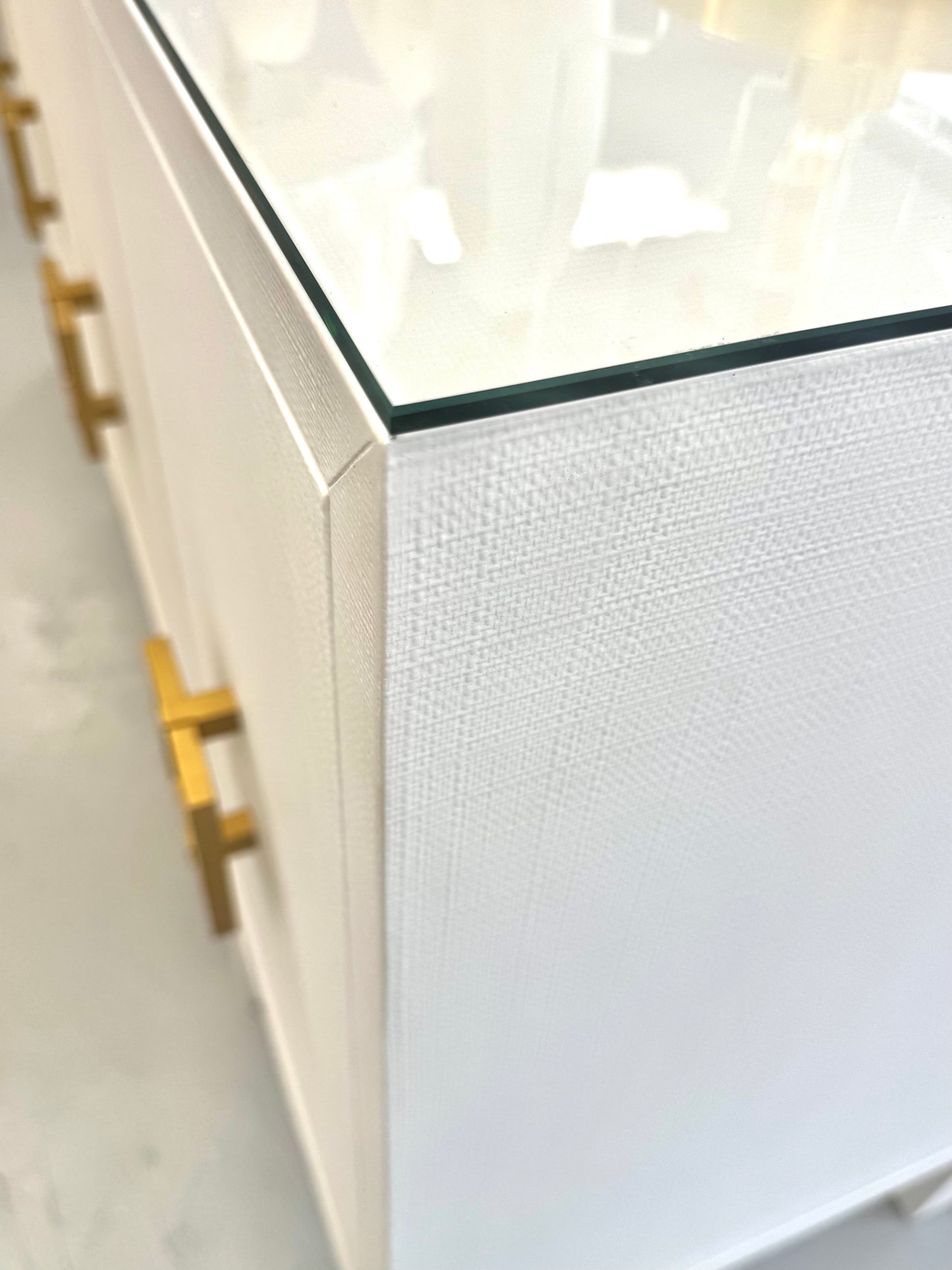 Worlds Away Effie Cabinet - White Textured Linen
