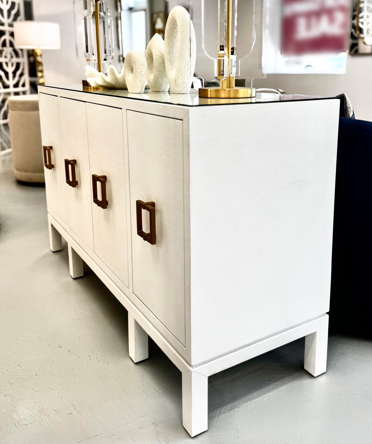 Worlds Away Effie Cabinet - White Textured Linen