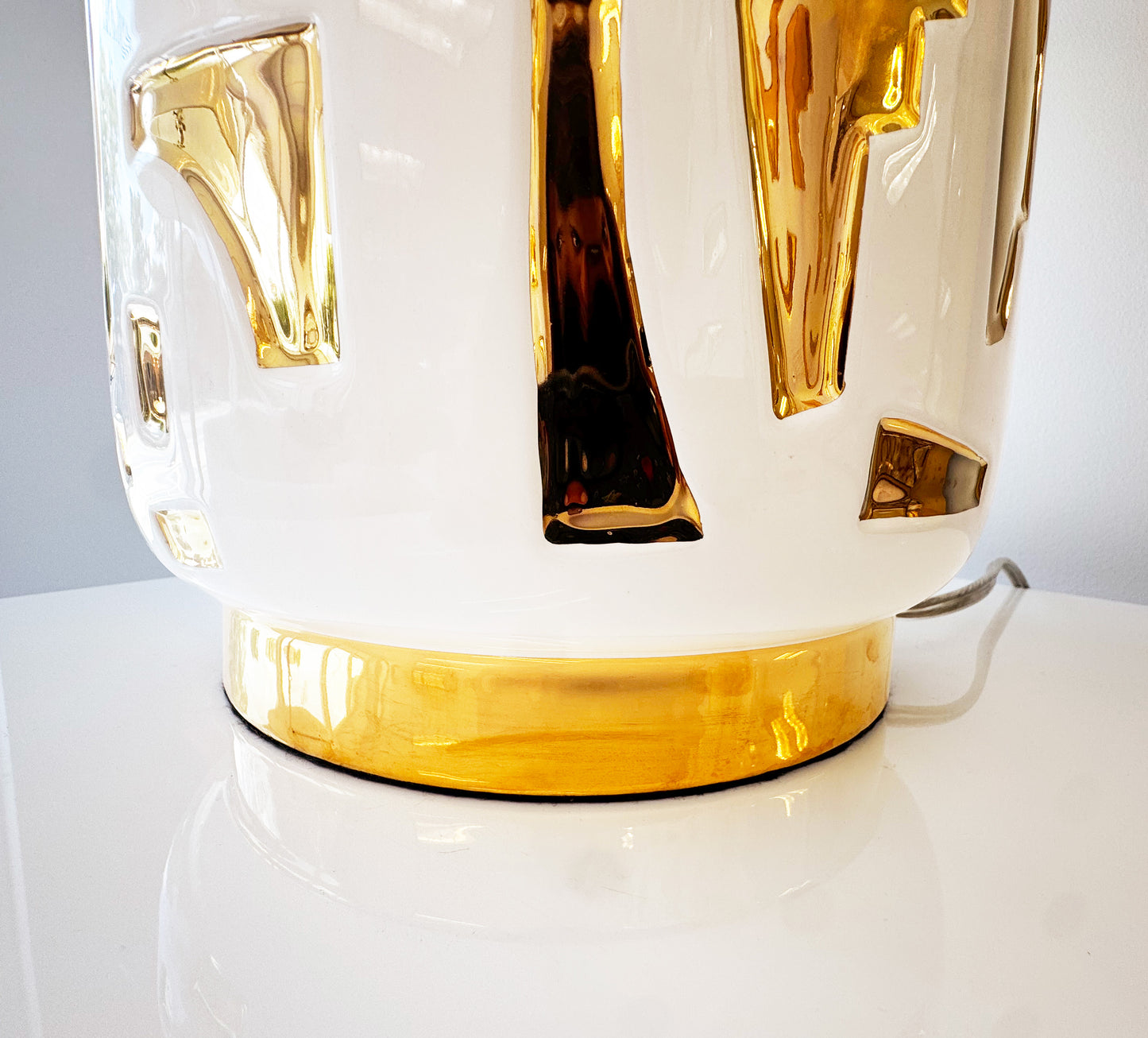 Pair Ceramic and 24K Gold Table Lamps