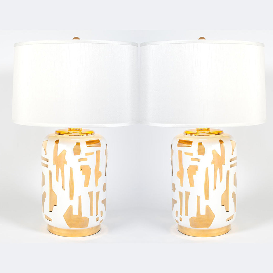 Pair Ceramic and 24K Gold Table Lamps