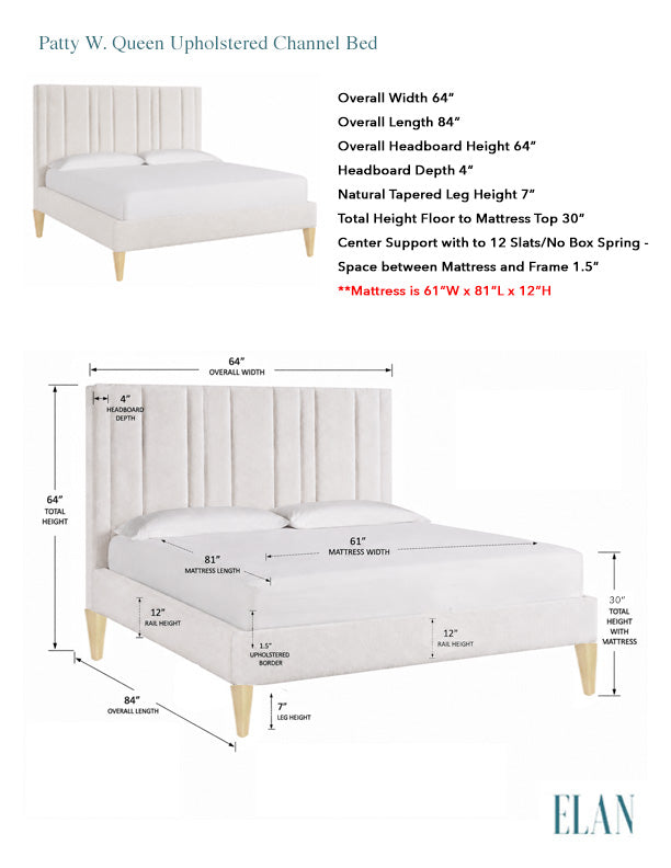 Patty W. Custom Upholstered Queen Channel Bed